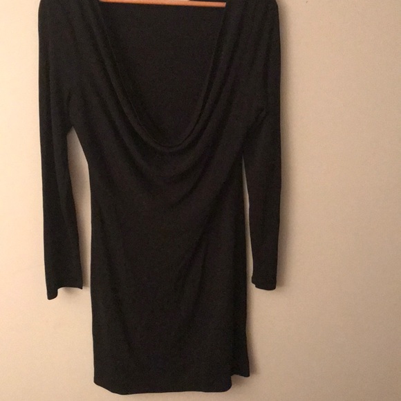 INC Black chic dress with drape neck, Sz L - Picture 4 of 7